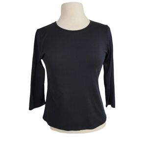 Magaschoni Solid Black Silk Blend 3/4 Sleeve Top MP